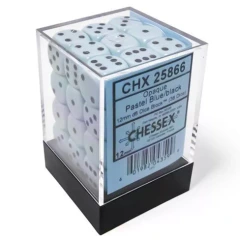 D6 Sets Opaque: 12mm D6 Pastel Blue/Black Dice (36) chx 25866